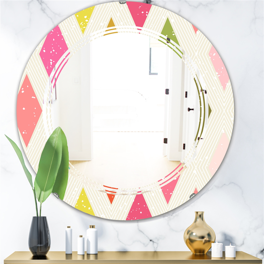 Designart Diamond Retro III Round 24-in L x 24-in W Polished Modern Multicolour Wall Mounted Mirror