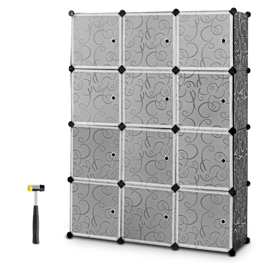 Costway Grey Portable Cube Closet Organizer with Door - Set of 12