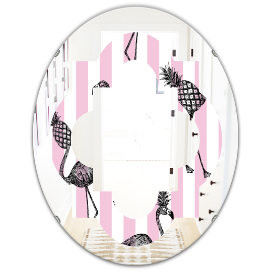 Designart 31.5-in L x 23.7-in W Oval Flamingo on Pink Modern Polished Wall Mirror