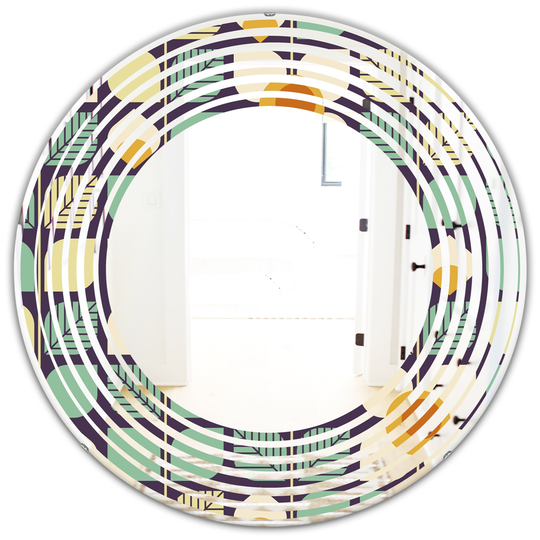 Designart 24-in x 24-in Botanical Retro Design III Modern Round Wall Mirror in Blue