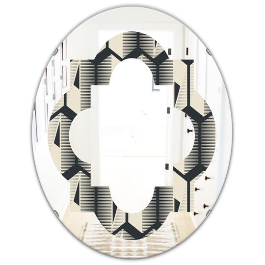Designart 31.5-in L x 23.7-in W Oval Black Abstract Retro Triangular Geometrics Polished Wall Mirror