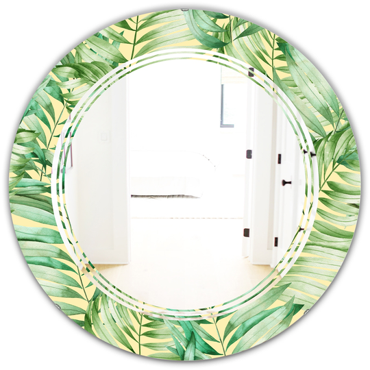 Designart Canada 24-in L x 24-in W Round Green Tropical Retro Foliage Modern Polished Wall Mirror
