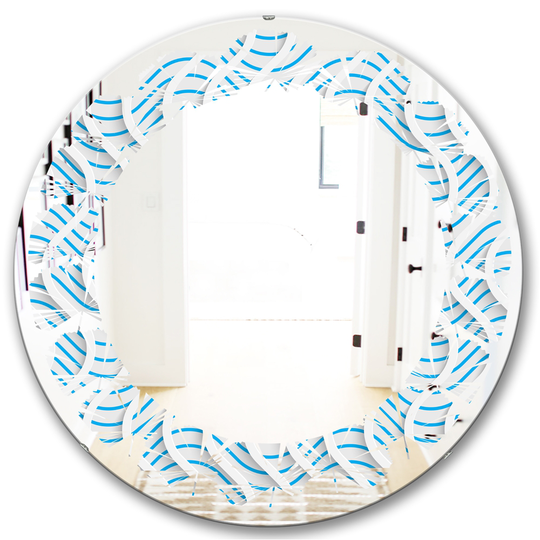 Designart 24-in Round 3D White and Light Blue Pattern II Modern Polished Wall Mirror