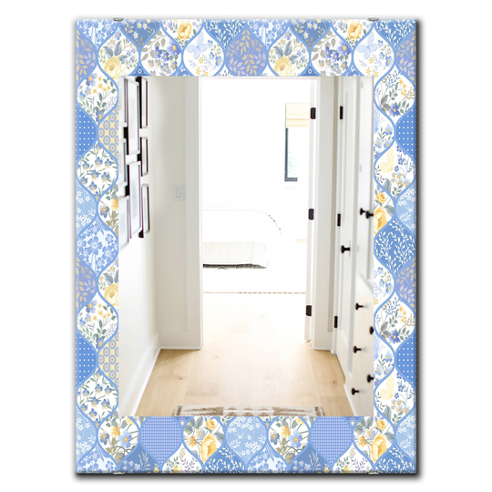 Designart 35.4-in x 23.6-in Blue Floral Dew Traditional Mirror