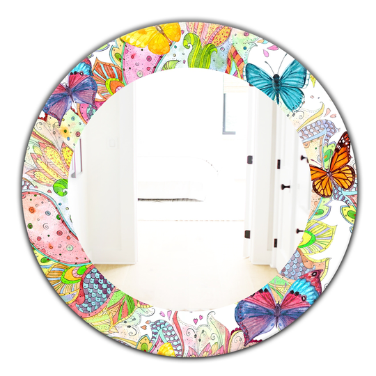 Designart Canada 24-in L x 24-in W Round Bohemian Butterflies Polished Wall Mirror