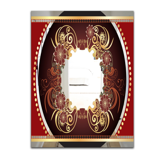 Designart Vintage Floral Rectangular 35.4-in L x 23.6-in W Polished Eclectic Red Wall Mounted Mirror