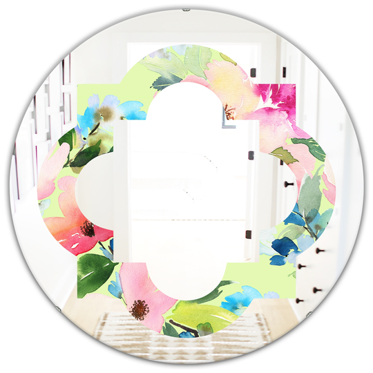 Designart Canada 24-in L x 24-in W Round Floral Botanical Retro Polished Wall Mirror