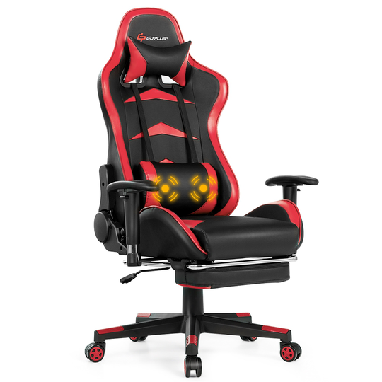 Costway Red Contemporary Ergonomic Adjustable Height Swivel Headrest Chair