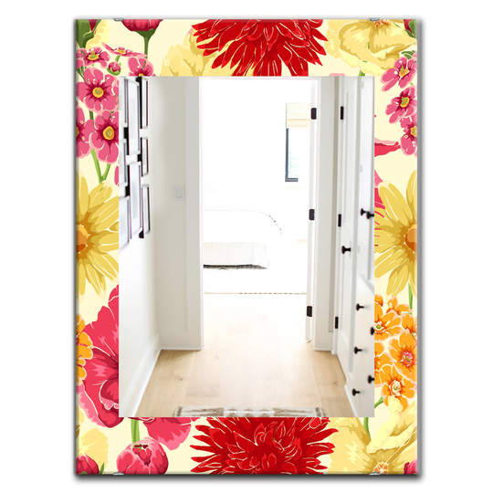 Designart Canada 35.4-in L x 23.6-in W Rectangle Yellow and Red Blossom Polished Wall Mirror