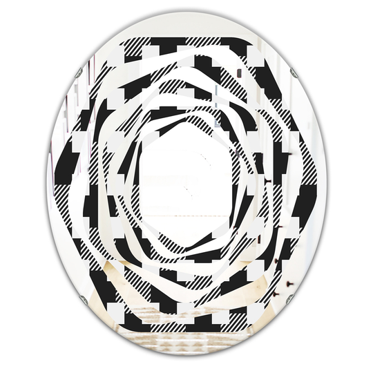 Designart Geometric Monochrome Pattern II Modern Oval Wall Mirror in Black