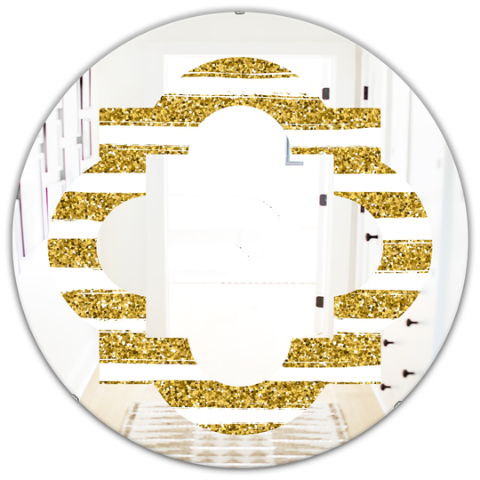 Designart 24-in Golden Horizontal Lines Modern Round Wall Mirror