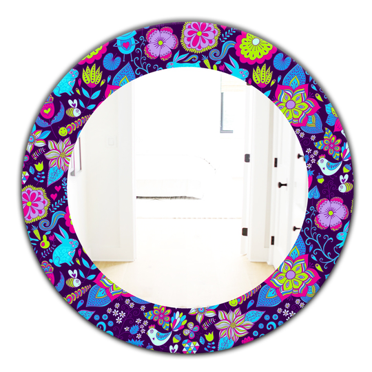 Designart 24-in x 24-in Blue Romantic Doodle Floral Texture Mirror