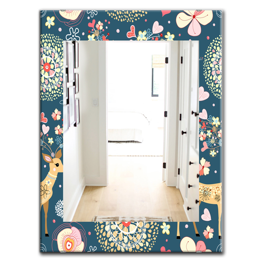 Designart Canada 35.4-in L x 23.6-in W Rectangle Deer with Flowers and Hearts Polished Wall Mirror