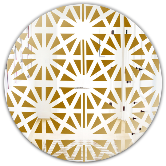 Designart Geometry Pattern Round 24-in L x 24-in W Polished Glam Gold Wall Mounted Mirror