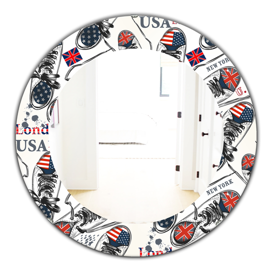 Designart 24-in x 24-in Red UK Londen Usa New York Sneakers Modern Mirror