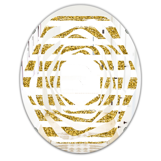 Designart 31.5-in Golden Horizontal Lines Modern Oval Wall Mirror