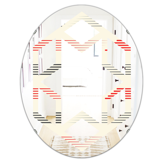 Designart Oval 31.5-in L x 23.7-in W Red Horizontal Retro Geometrical Pattern I Polished Wall Mirror