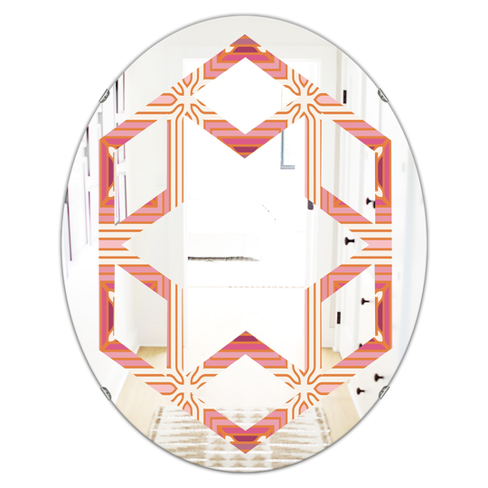 Designart Pink 31.5-in L x 23.7-in W Oval Retro Geometrical Abstract Minimal Pattern XI Polished Wall Mirror