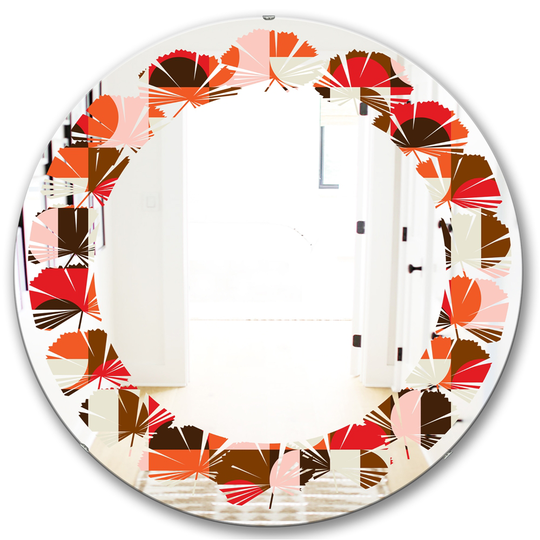 Designart 24-in x 24-in Red Geometric Design II Modern Round Wall Mirror