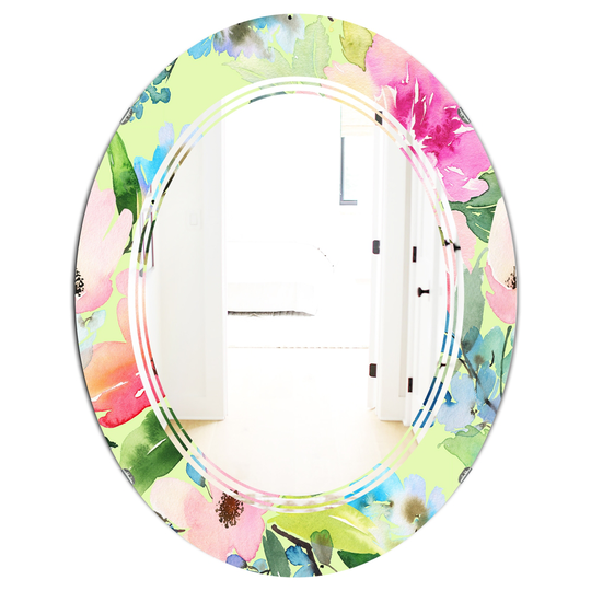 Designart Canada 23.7-in W x 31.5-in L Oval Floral Botanical Retro Polished Wall Mirror