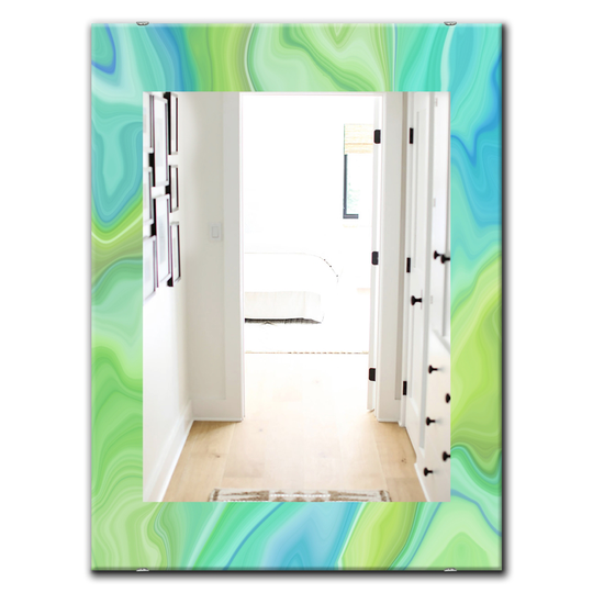Designart Canada 35.4-in L x 23.6-in W Rectangle Green Marbled Geode Polished Wall Mirror