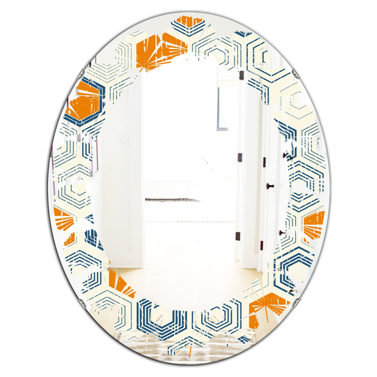 Designart 31.5-in x 23.7-in Orange Hexagon Pattern IX Modern Oval Wall Mirror