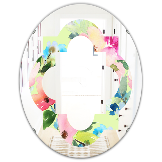 Designart Canada 31.5-in L x 23.7-in W Oval Pink Floral Botanical Retro Polished Wall Mirror