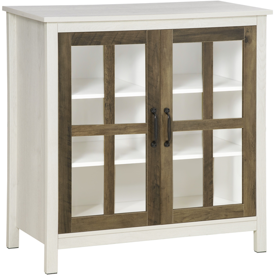 HomCom Distressed White/Natural Wood Effect Composite Sideboard