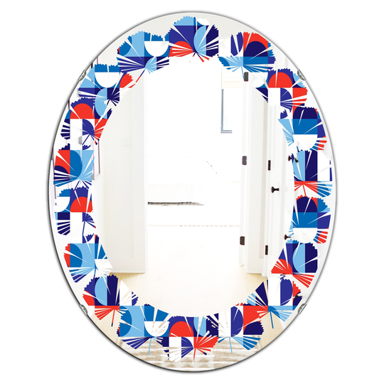 Designart 31.5-in Blue/Red and White Polka Dots Modern Oval Decorative Mirror