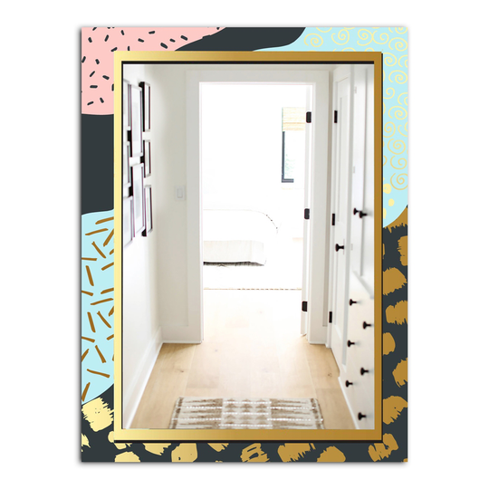 Designart Playful Gold 2 Rectangular 35.4-in L x 23.6-in W Polished Glam Wall Mounted Mirror