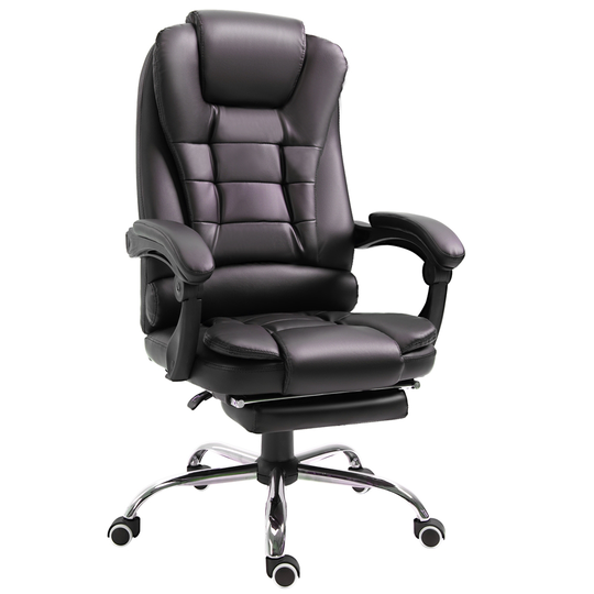 HomCom Brown Ergonomic Adjustable Height Swivel PU Leather Executive Chair with Footrest