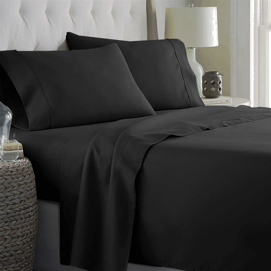 Marina Decoration Queen Cotton Blend 4-Piece Bed Sheets - Black