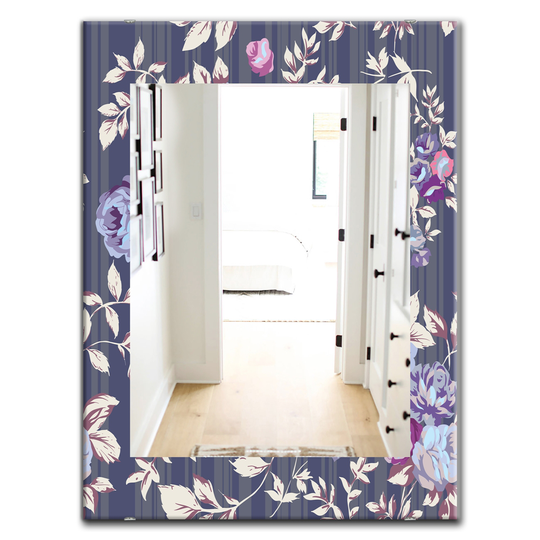 Designart Canada 35.4-in L x 23.6-in W Rectangle Blue Roses Polished Wall Mirror