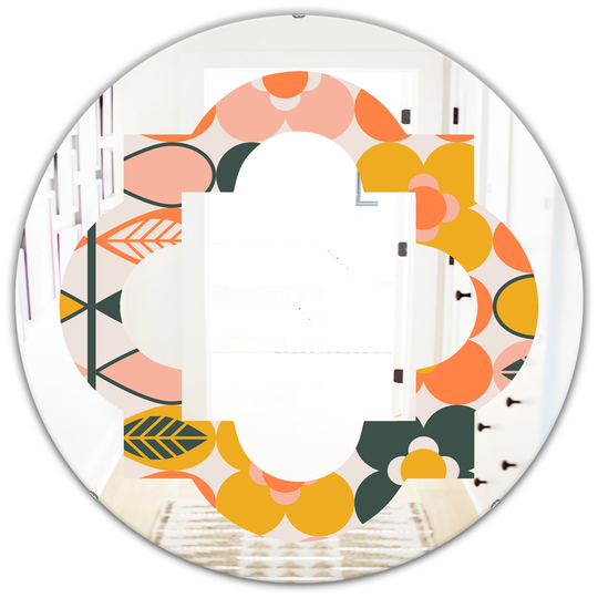 Designart 24-in Round Multicolour Botanical Retro Design II Polished Wall Mirror