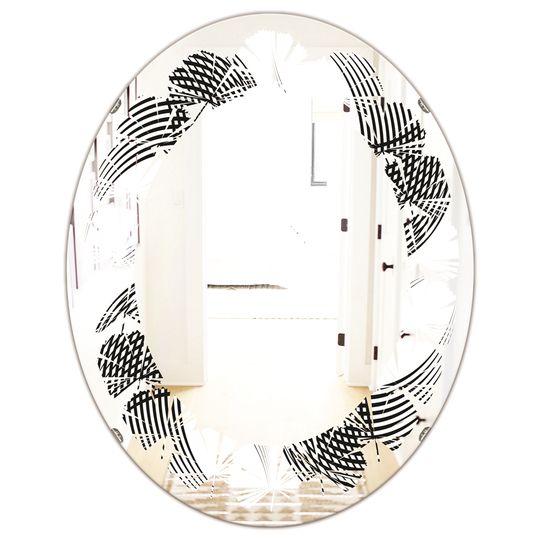Designart Black 31.5-in L x 23.7-in W Oval Monochrome Geometric Pattern IX Polished Wall Mirror