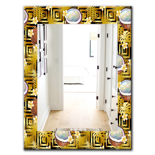 Designart 35.4-in x 23.6-in Yellow/Gold Tropical Pattern with Coconuts and Flowers Mirror