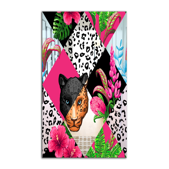 Designart Leopard 4 Rectangular 35.4-in L x 23.6-in W Polished Mid-Century Pink Wall Mounted Mirror
