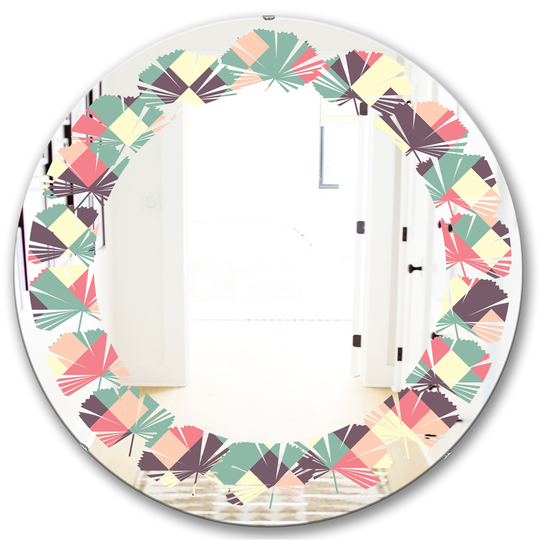 Designart 24-in Retro Square Design IV Modern Round Wall Mirror - Multi-Colour