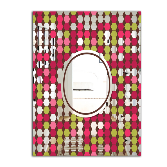 Designart Hexagons Rectangular 35.4-in L x 23.6-in W Polished Mid-Century Pink/Green Wall Mounted Mirror