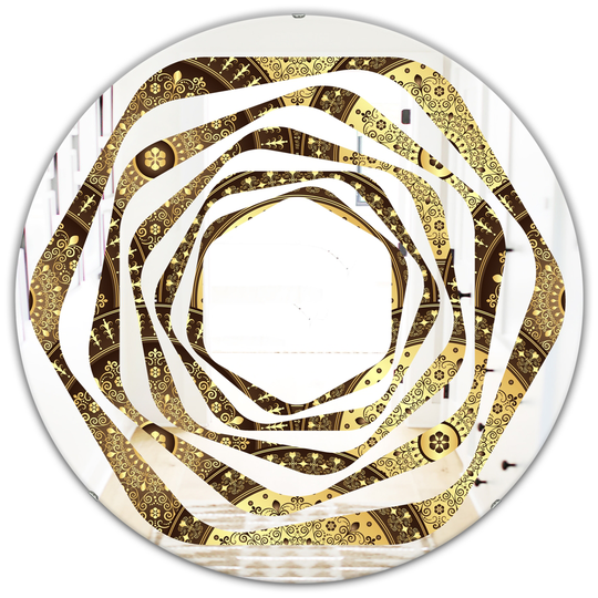 Designart 24-in Golden Circular Pattern I Modern Round Mirror in Multi-Colour