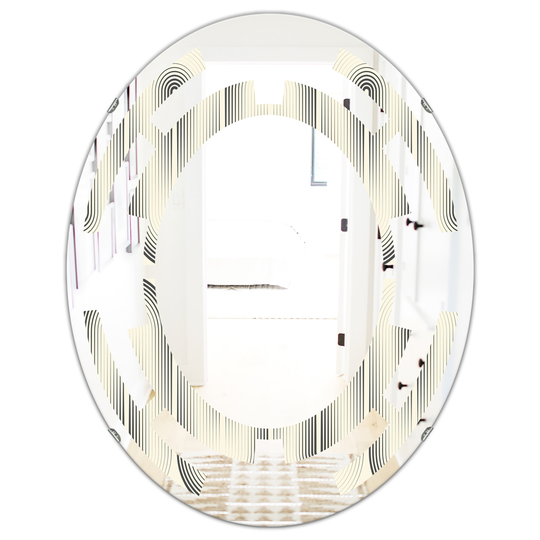 Designart 31.5-in L x 23.7-in W Oval Grey Retro Curved Minimal Geometric Ornament I Modern Polished Wall Mirror