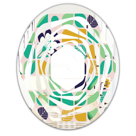 Designart 31.5-in Geometric Pattern with Leaves and Flowers Modern Oval Wall Mirror in Green