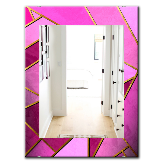 Designart Canada 35.4-in L x 23.6-in W Rectangle Pink Capital Gold Honeycomb Polished Wall Mirror