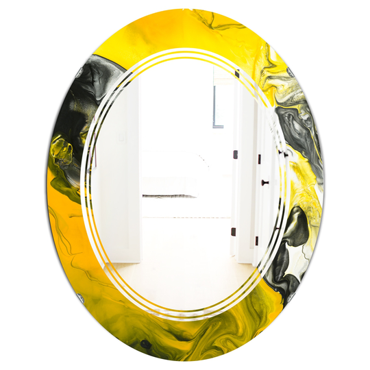 Designart Canada Oval 31.5-in L x 23.7-in W Marbled Yellow Modern Polished Wall Mirror