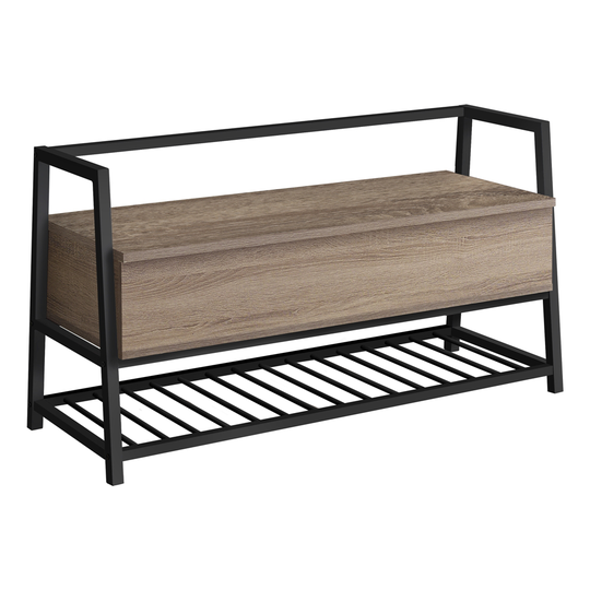 Monarch Specialties Hall Entry Bench Storage - Dark Taupe and Black Metal - 42-in
