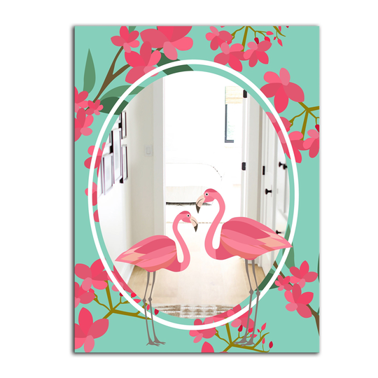 Designart Flamingo 5 Rectangular 35.4-in L x 23.6-in W Polished Eclectic Pink Wall Mounted Mirror