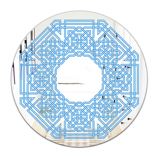 Designart Maze Shape Round 24-in L x 24-in W Polished Mid-Century Blue Wall Mounted Mirror