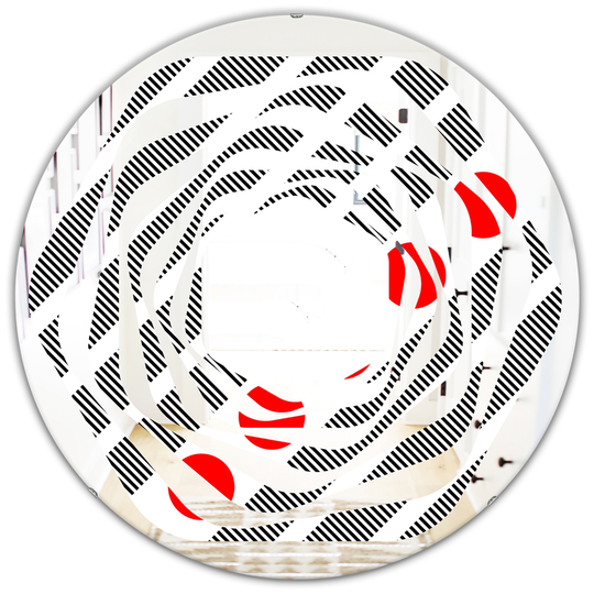 Designart 24-in Black Round Retro Geometrical Abstract Minimal Pattern XI Polished Wall Mirror