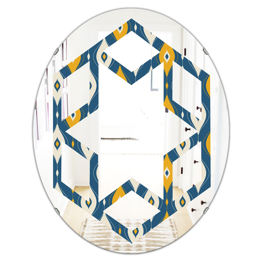 Designart Oval 31.5-in L x 23.7-in W Blue Retro Abstract Pattern II Polished Wall Mirror