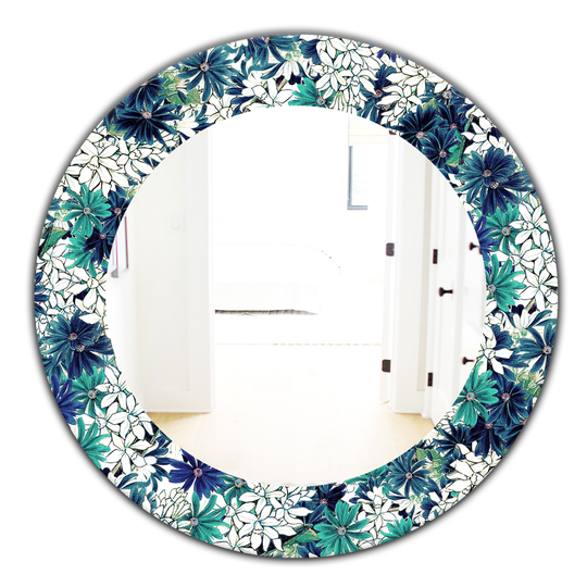 Designart Canada 24-in L x 24-in W Round Turquoise of Flowers Polished Wall Mirror